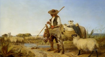pastor con burro camino a casa Pinturas al óleo